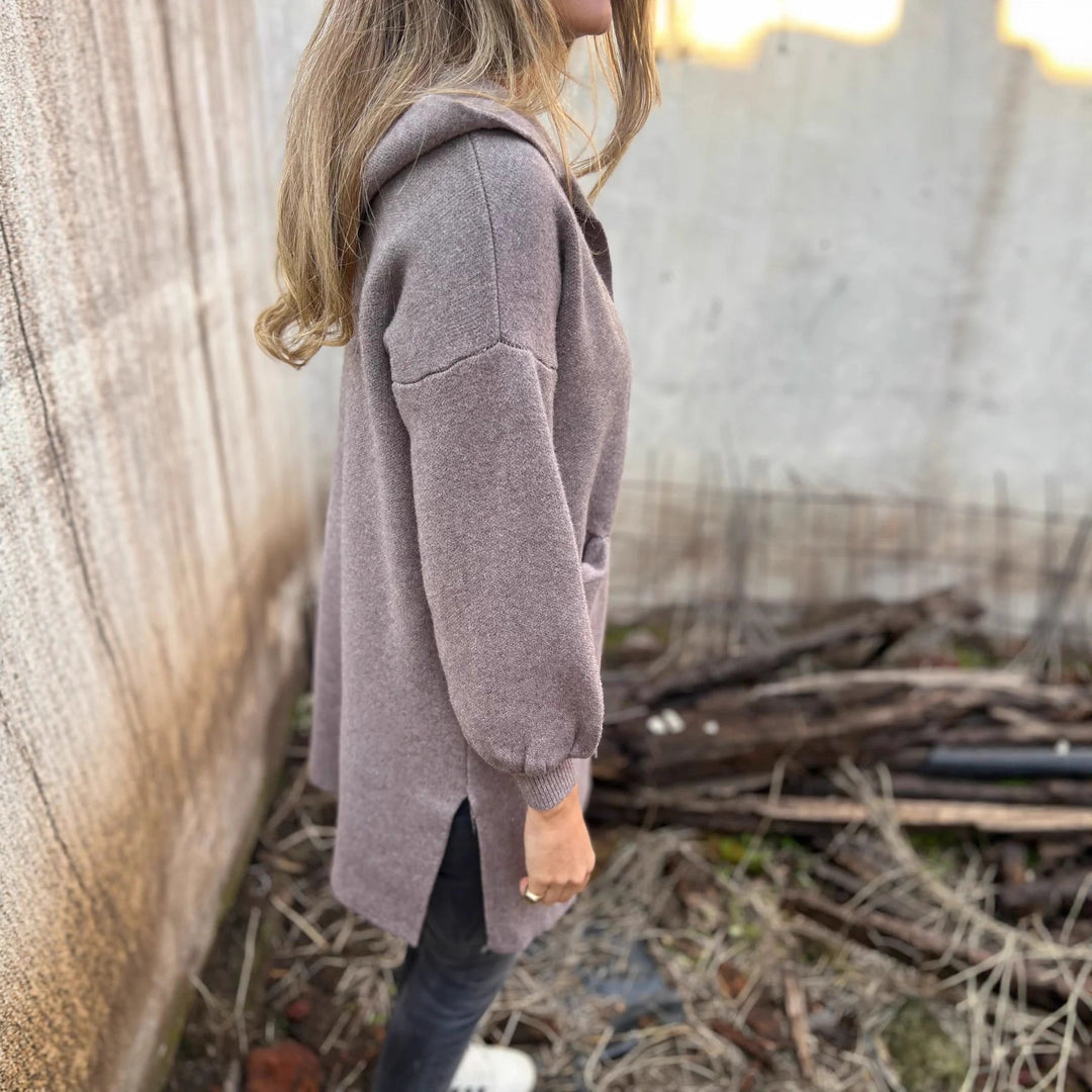 Damen Kuschelige Strickjacke mit Kapuze und Taschen EB