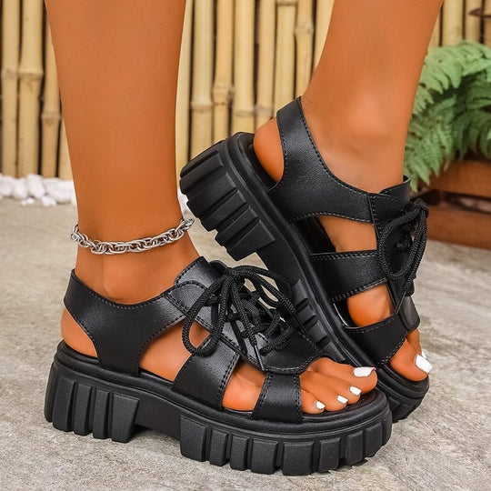 Damen Plateau-Sandalen mit stylishen Schnürdetails und rutschfester Sohle EB