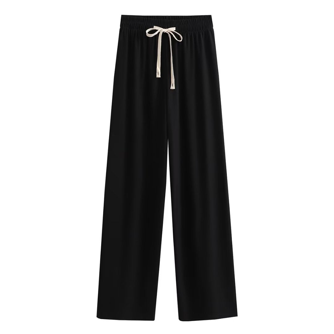 Damen weite Palazzohose mit elastischem Bund und dekorativem Kordelzug EB
