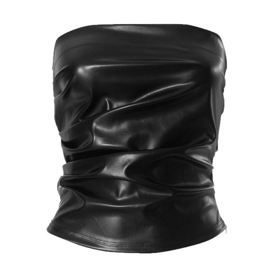 Damen Bandeau-Oberteil aus hochwertigem Kunstleder mit raffinierten Rüschendetails EB