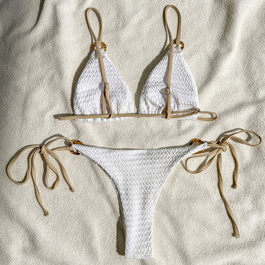 Damen Triangel-Bikini mit verstellbaren Trägern und elegantem Strukturmuster EB
