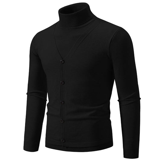 Herren eleganter Rollkragenpullover mit knöpfbaren Frontdetails und feiner Strickstruktur EB
