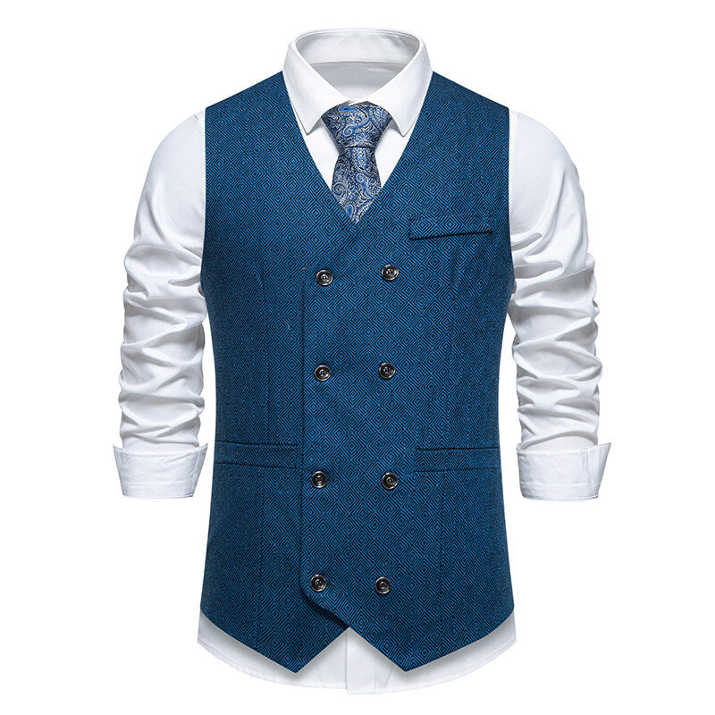 Herren Elegante Weste mit doppelter Knopfleiste und feinem geometrischen Muster EB