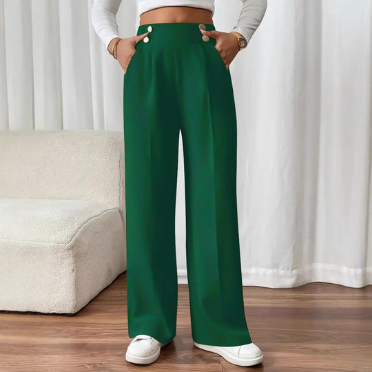 Damen Weit geschnittene Hose mit eleganter Knopfdetail EB