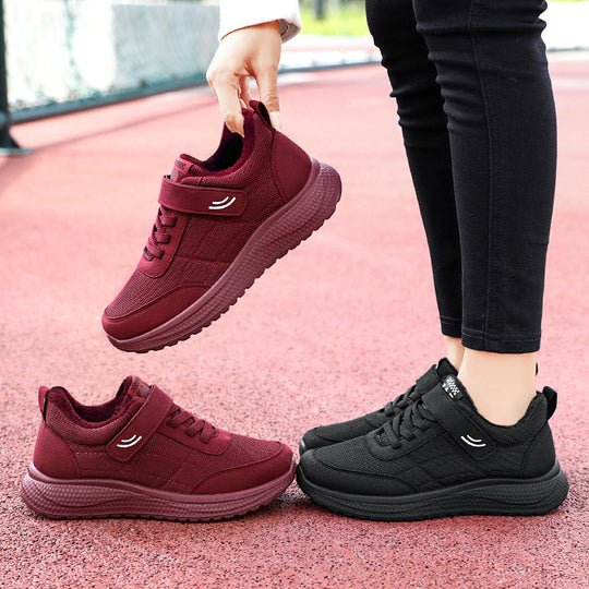 Damen nan gefütterter Komfort-Walking-Sneaker mit niedrigem Schaft, Klettverschluss und stoßabsorbierender EVA-Dämpfung EB