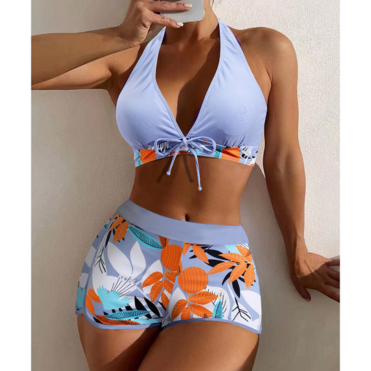 Damen Bikini-Set mit sportlichem High-Waist-Schnitt und verspieltem Blumenmuster EB