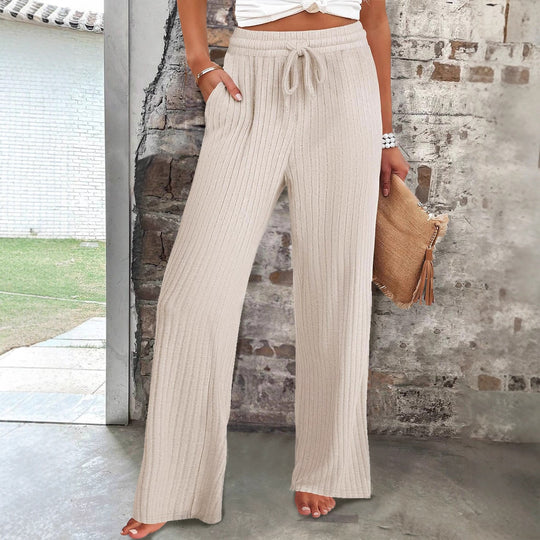 Damen Weite Strickhose mit elastischem Bund und seitlichen Taschen EB