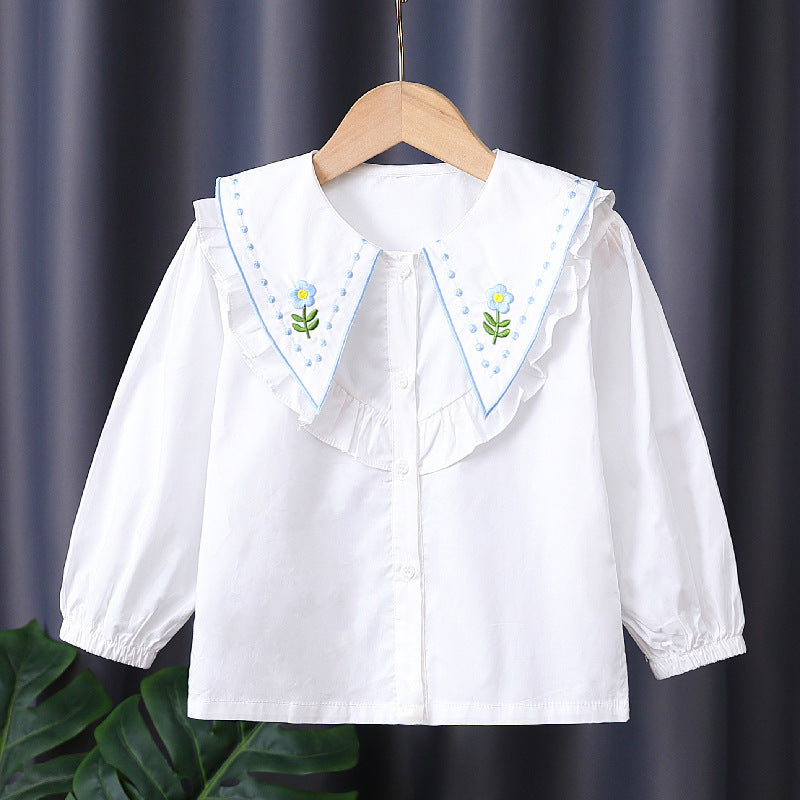 Mädchen Rüschenbluse mit besticktem Kragen EB