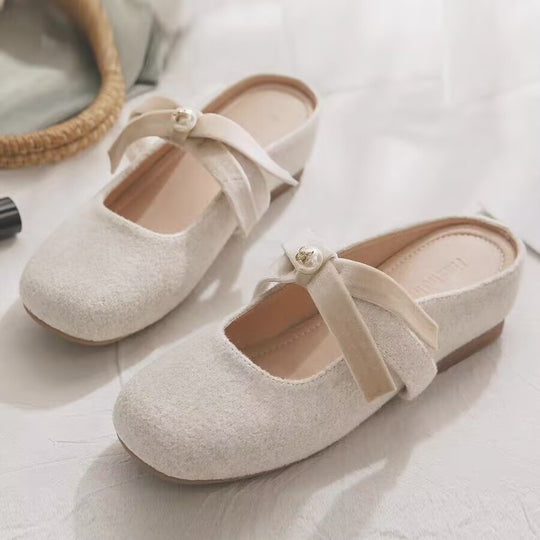 Damen Kuschelige Mules mit dekorativer Schleife und rutschfester Sohle EB