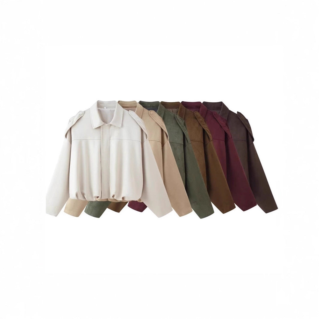 Damen Kurzgeschnittene Oversize Blousonjacke mit Schulterklappen EB