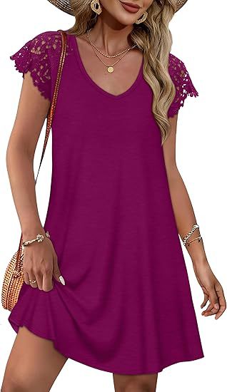Damen Sommerkleid mit eleganten Spitzenärmeln und floralem Muster EB