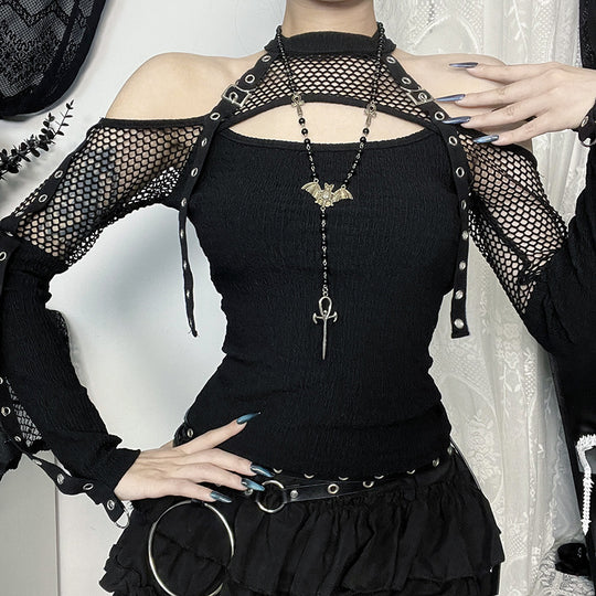 Damen modisches Oberteil mit einzigartigem Cut-Out-Design und Netzdetails EB