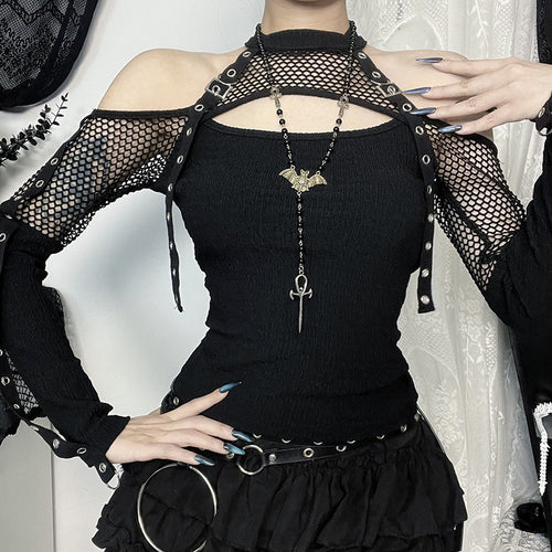 Damen modisches Oberteil mit einzigartigem Cut-Out-Design und Netzdetails EB