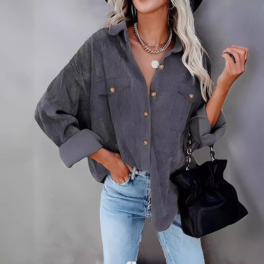 Damen Cordhemdjacke mit doppelter Brusttasche EB
