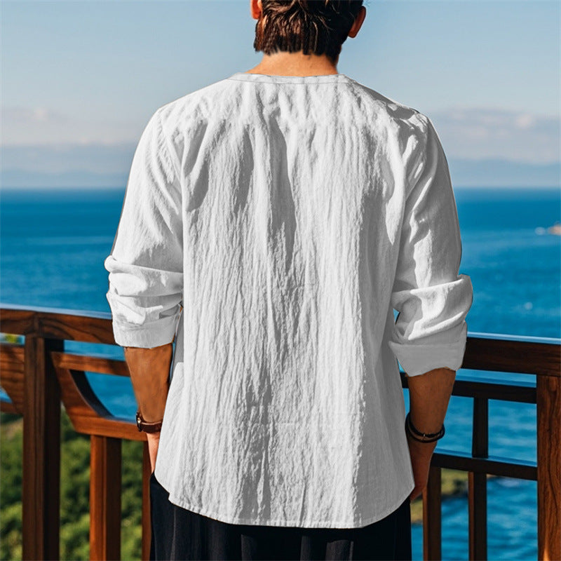 Herren modisches Langarmshirt mit Schnürung und V-Ausschnitt EB