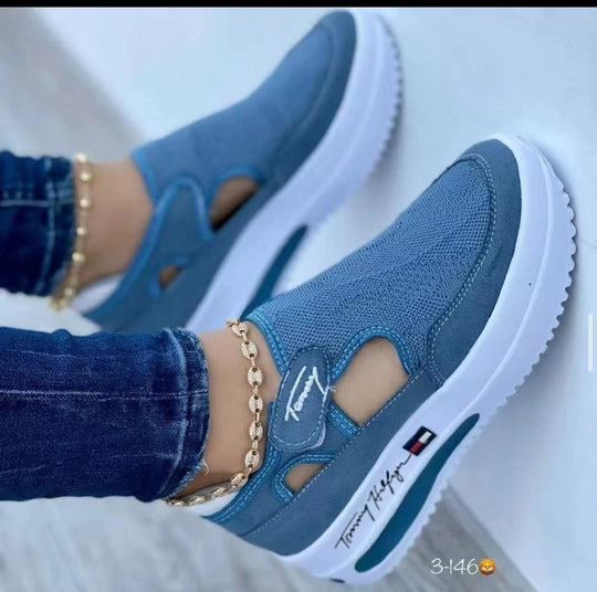 Damen Modische Sneaker mit atmungsaktiver Strick-Oberfläche und rutschfester Sohle EB