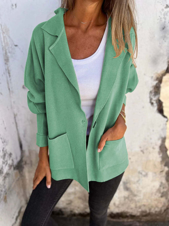 Damen Lässiger Oversize-Blazer mit praktischen Taschen und Knopfverschluss EB