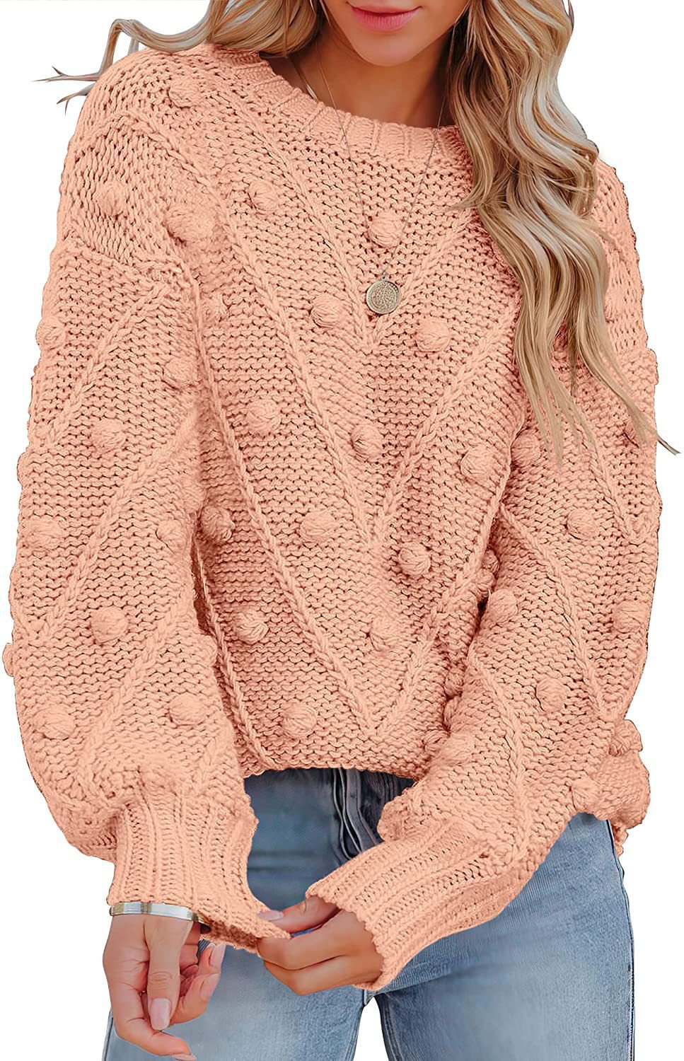 Damen stylischer Strickpullover mit strukturiertem 3D-Muster EB