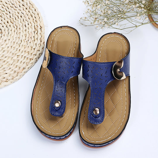 Damen Bequeme Zehentrenner-Sandalen mit verstellbarem Riemen und gepolsterter Sohle EB