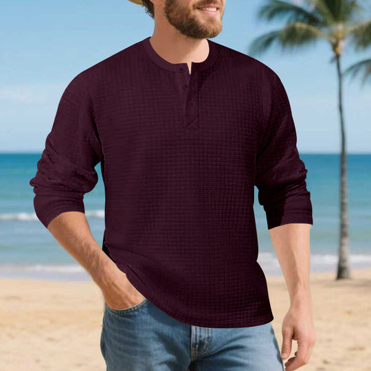 Herren Elegantes Langarmshirt mit Knopfleiste und strukturiertem Stoff EB
