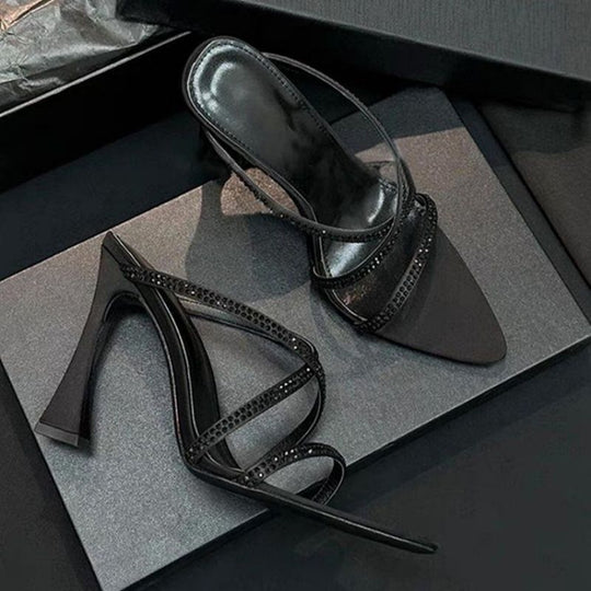 Damen elegante Absatzsandalen mit modischem Riemendesign und funkelnden Strassakzenten EB