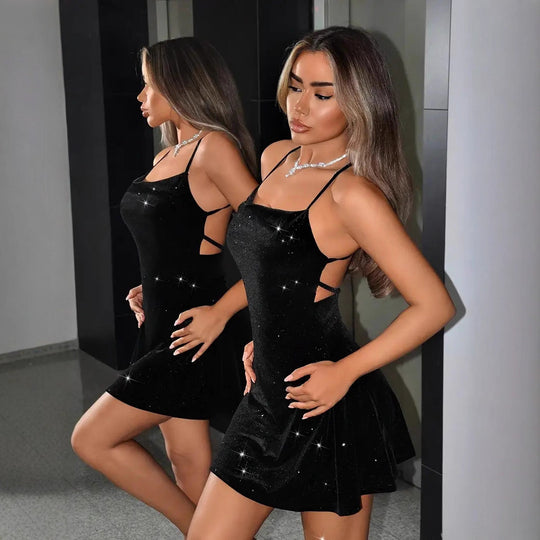 Damen figurbetontes Glitzerkleid mit offenen Seiten EB