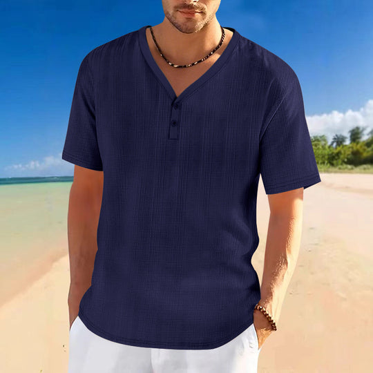 Herren lässiges Kurzarm-Henley-Shirt mit strukturierter Oberfläche EB