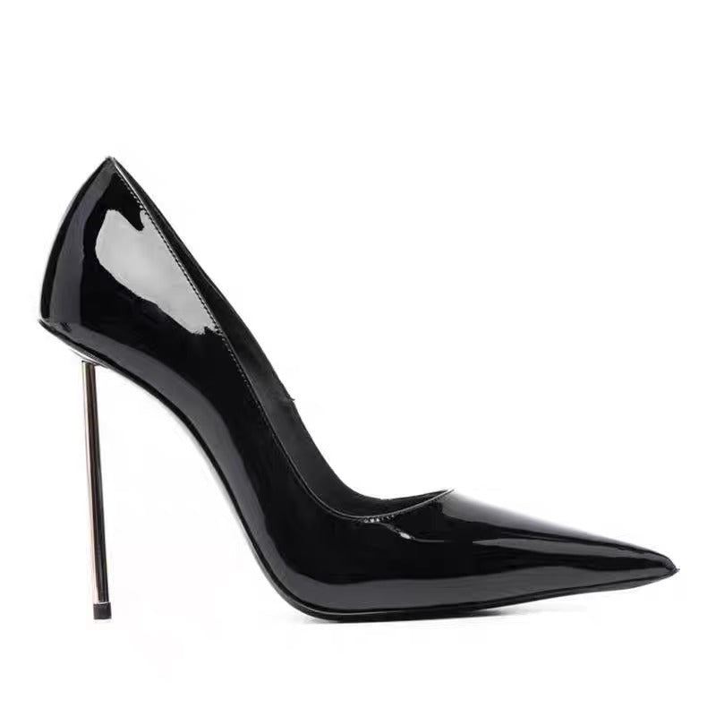 Damen elegante spitze Stiletto-Pumps mit glänzender Oberfläche und hohem Absatz EB