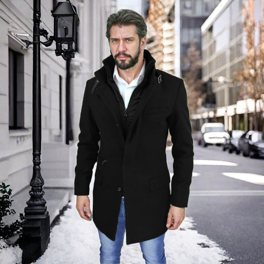 Herren stylischer und funktioneller Übergangs-Mantel mit abnehmbarer Innenjacke EB