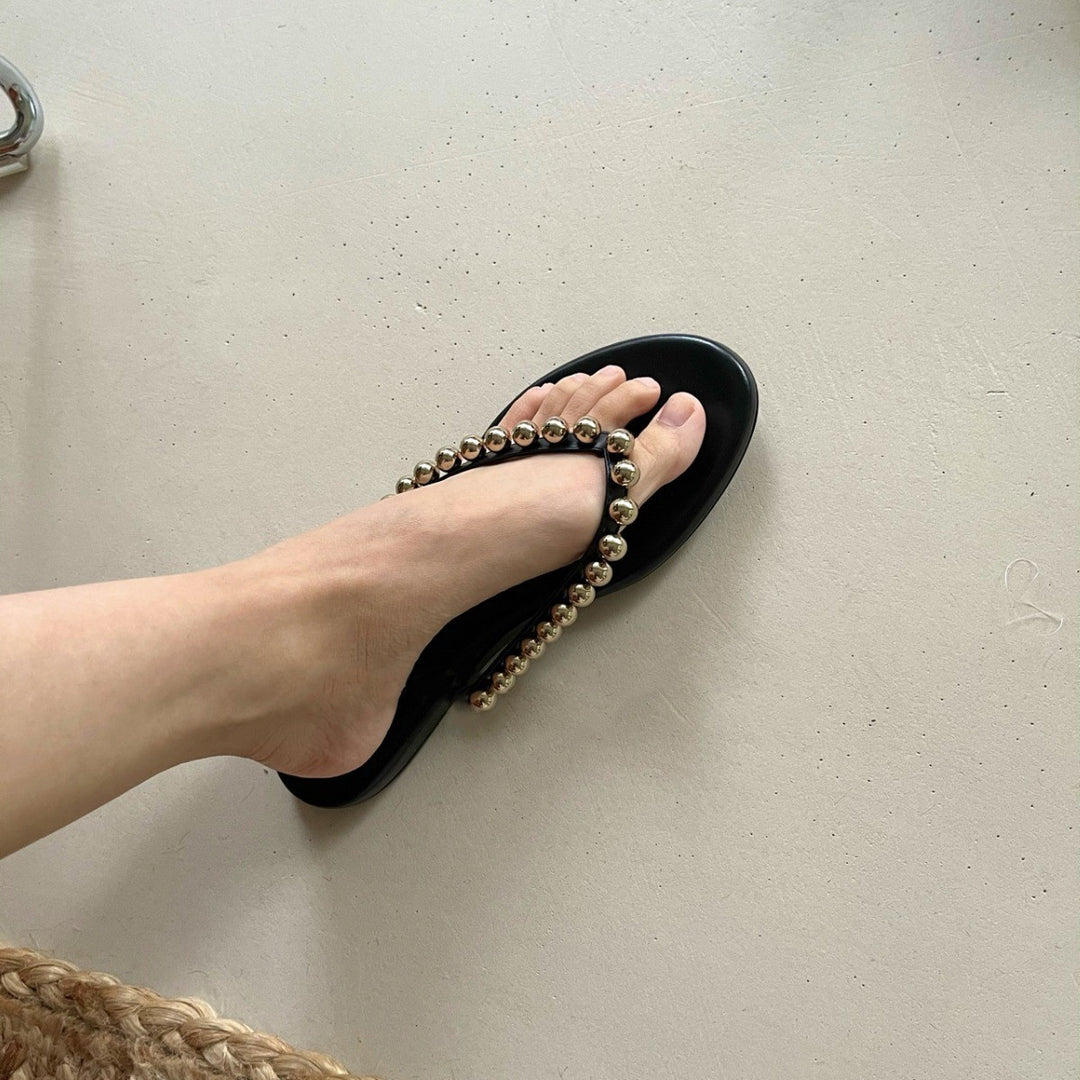 Damen Zehentrenner-Sandalen mit eleganter Perlenverzierung EB