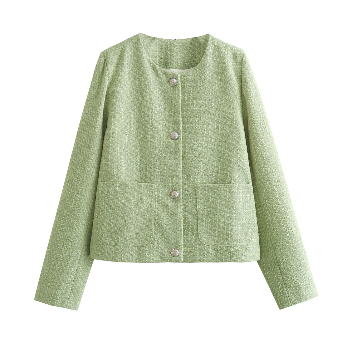 Damen modische Bouclé-Jacke mit praktischen Taschen EB