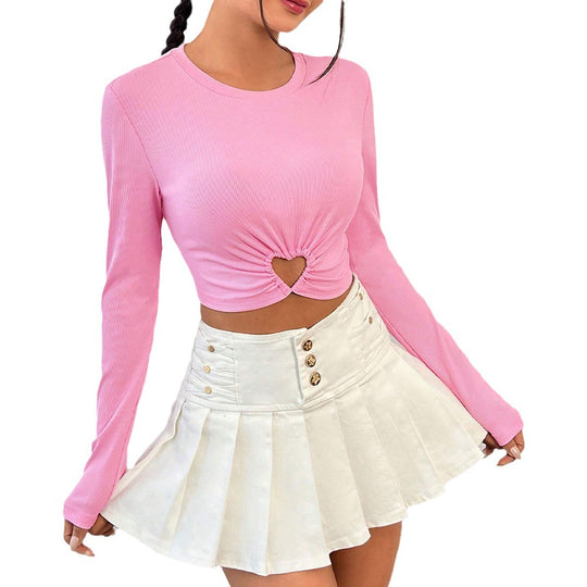 Damen gerafftes Crop-Top mit Herz-Cutout, langärmlig und feiner Rippstruktur Eichborn Berlin