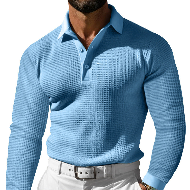 Herren Langarm-Poloshirt mit strukturiertem Design und klassischem Kragen EB