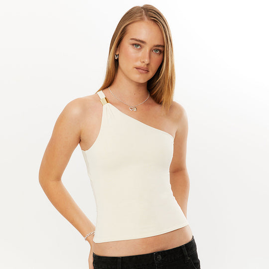 Damen asymmetrisches Top mit dekorativen Trägern EB