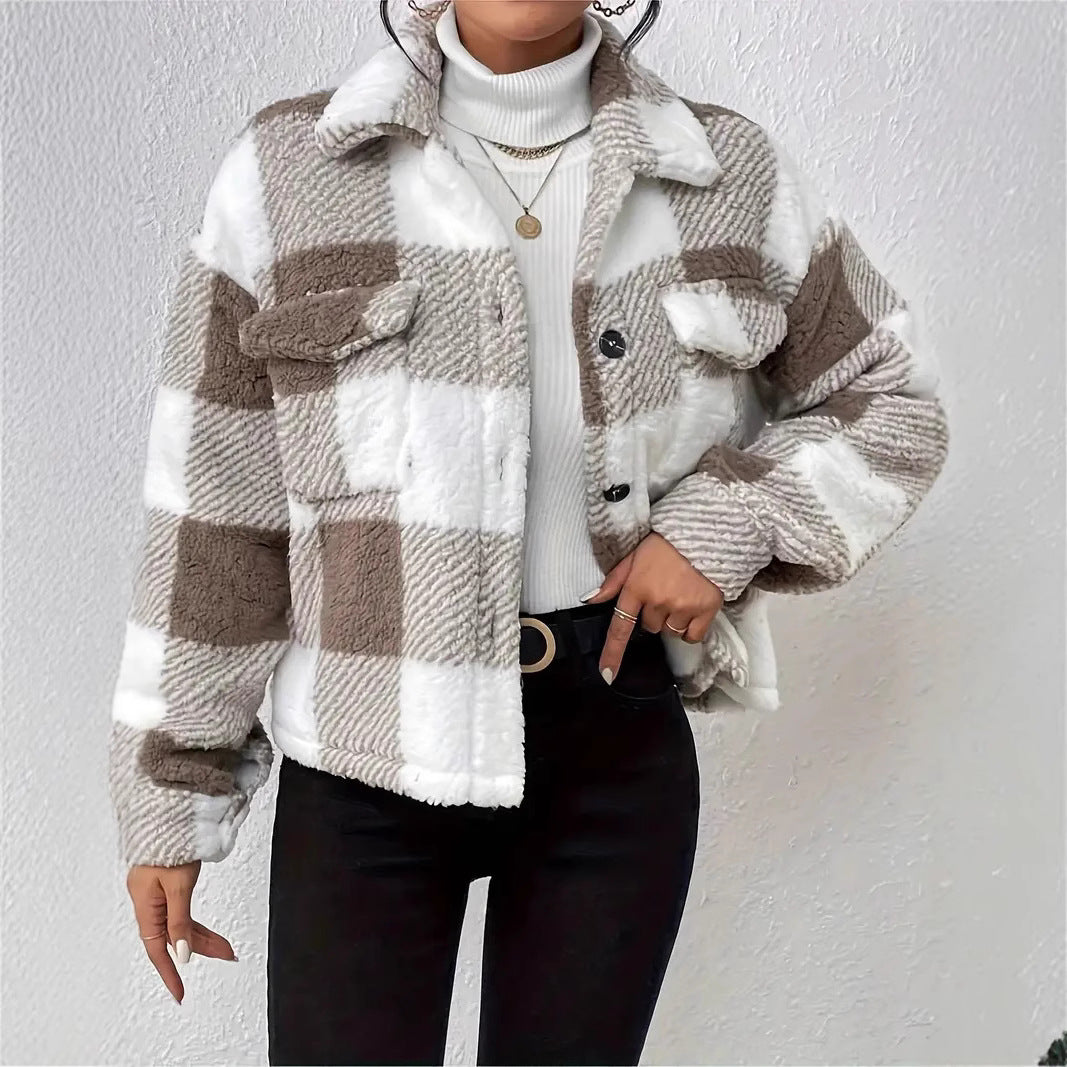 Damen Kuschelige Karojacke EB