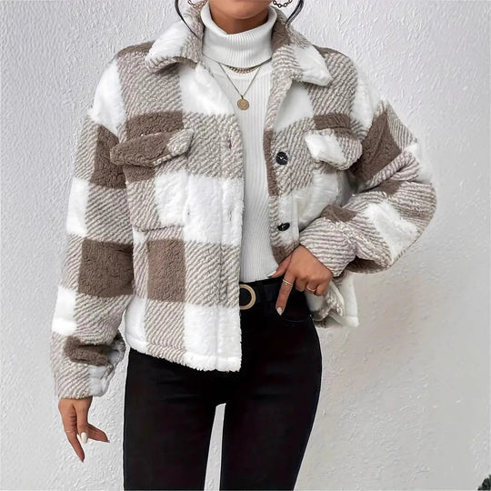 Damen Kuschelige Karojacke EB
