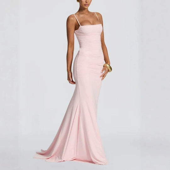 Damen Elegantes Tailliertes Maxikleid mit Raffungen EB