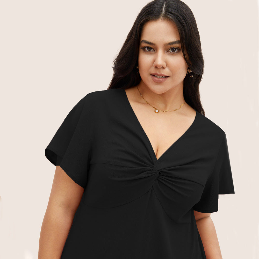 Damen Elegant geschnittenes Midikleid mit Knotendetail und kurzen Ärmeln EB