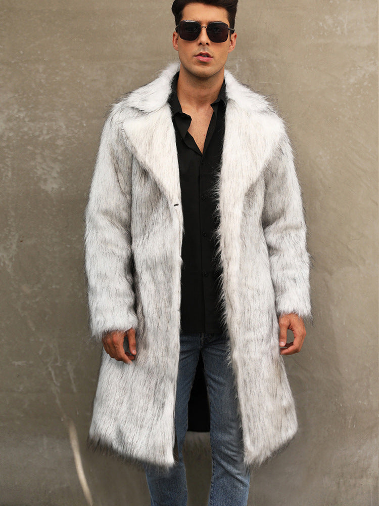Herren Modischer Kunstpelzmantel mit breitem Revers EB