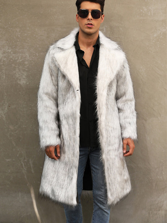 Herren Modischer Kunstpelzmantel mit breitem Revers EB