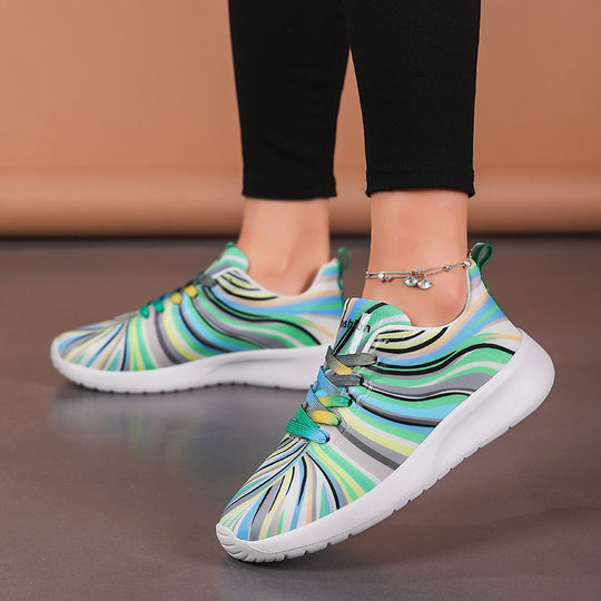 Damen Sportliche Sneakers mit buntem Wellenmuster EB