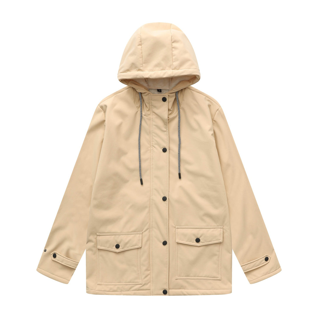 Damen wasserabweisende Outdoorjacke mit verstellbarem Kapuzenkragen EB