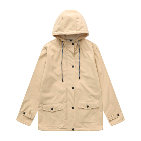 Damen wasserabweisende Outdoorjacke mit verstellbarem Kapuzenkragen EB