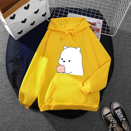 Damen nan oversized Kapuzenpullover im Streetstyle mit weichem Fleece-Innenfutter, Kängurutasche und farbenfrohem Cartoon-Katzen-Planet-Print EB
