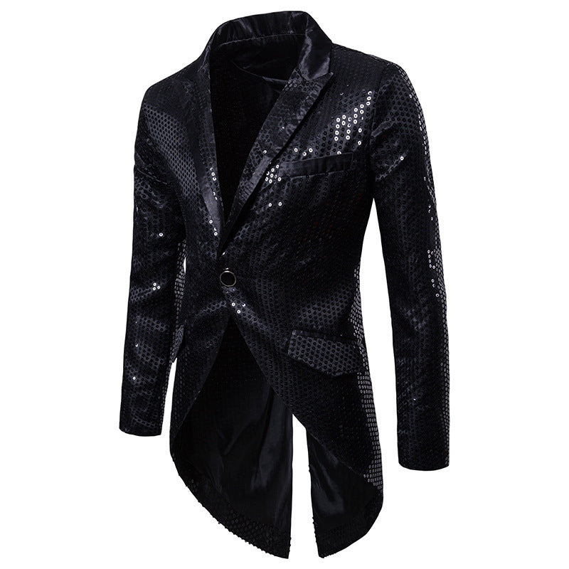 Herren nan elegantes Paillettensakko mit Schwalbenschwanz, Samtkragen und tailliertem Schnitt EB