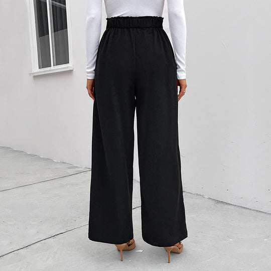 Damen elegante Hochtaillen-Breite Hose mit strukturiertem Stoff und dekorativen Knopfdetails EB