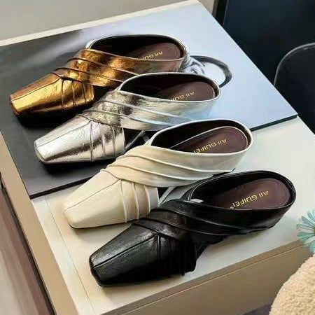 Damen elegante Slide-Sandalen mit kunstvollem Faltendesign EB