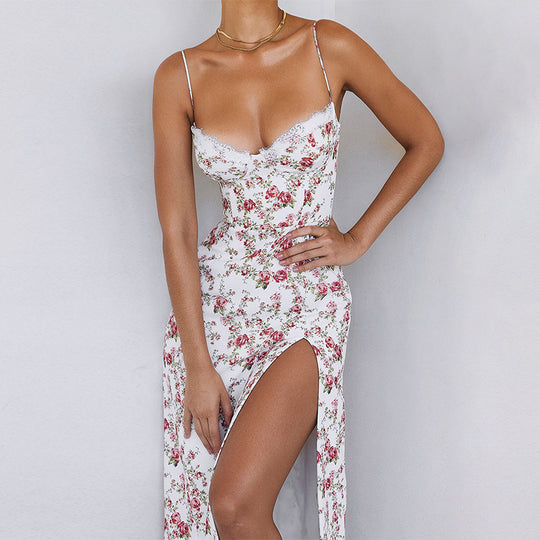 Damen Blumen Spitze Detail Bodycon Kleid EB
