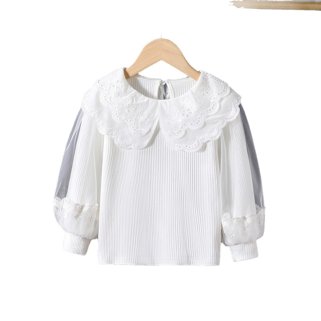 Mädchen modische Bluse mit elegantem Spitzenkragen und Tüllärmeln EB