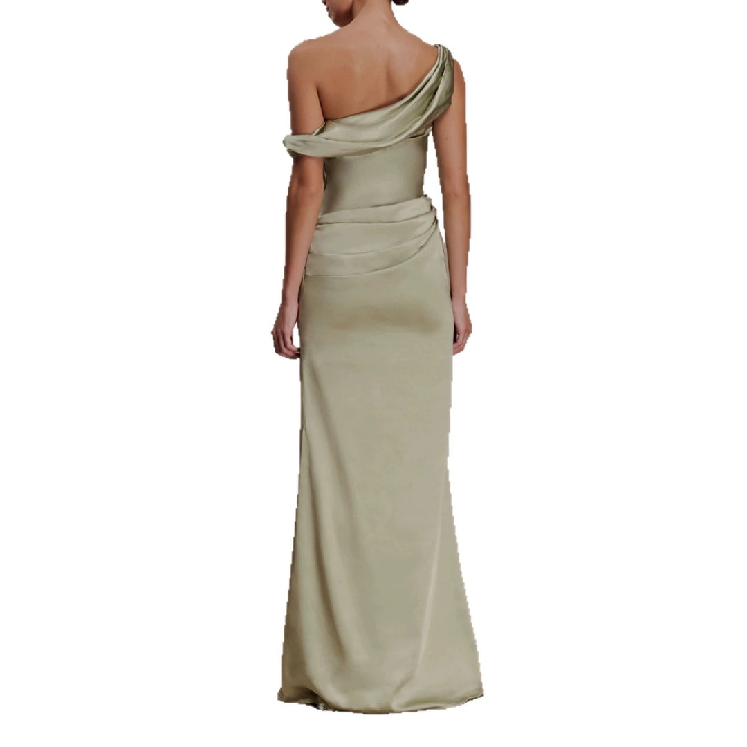 Damen Elegantes asymmetrisches Maxikleid mit raffinierter Drapierung EB